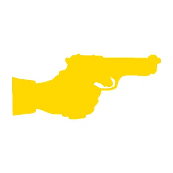 Polep vozidla SAMOLEPKA Ruka s pistolí 001 pravá ruce vzhůru (13 - jasně žlutá) NA AUTO, NÁLEPKA, FÓLIE, POLEP, TUNING, VLASTNÍ TEXT, TISK, AUTOSAMOLEPKY.cz, POLEPY, OBRÁZEK, LOGO, SAMOLEPKY