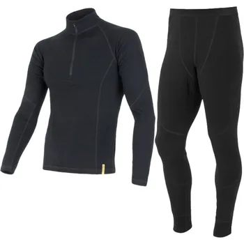 EGLOO Merino EGLOO DF MERINO ZipperNeck BaseSet pánské triko dl.rukáv ZIP+spodky, černá Velikost: 3XL