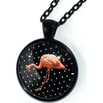 Řetízek Řetízek Fashion Jewerly - Amulet Plameňák Růžový, Bílé puntíky v černé, 3508