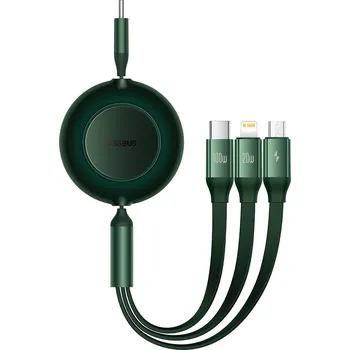 Kabel Baseus Bright Mirror 3 v 1 - Typ C na Micro USB, Lightning, Typ C - 100W 1,1 metru (CAMJ010206) zelený