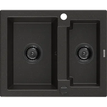 Granitový dřez Mexen Carlos granitový dřez 1,5-komorový 582 x 475 mm, černý/zlatý metalik, černý sifon - 6518581500-75-B Granitové dřezy