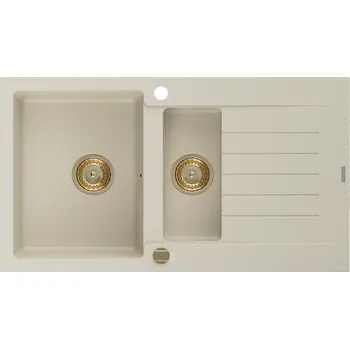 Granitový dřez Mexen Matias granitový dřez 1,5-komorový s odkapávačem 900 x 505 mm, béžový, zlatý sifon - 6502901505-69-G Granitové dřezy