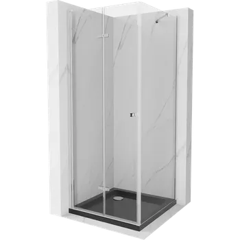 Mexen Lima skládací sprchový kout 80 x 80 cm, transparentní, chrom + sprchová vanička Flat, černá - 856-080-080-01-00-4070 Sprchové kouty s vaničkou