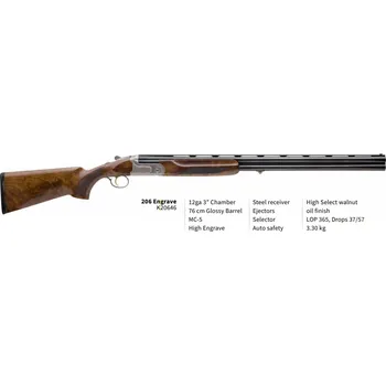 Airsoftová zbraň AKKAR Broková kozlice Akkar, Mod: Churchill 206 Engraved, Ráže: 12x76mm, hl: 76cm, výběr ořech