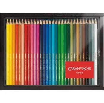 Pastelka Caran D'ache Swisscolor akvarelové pastelky 30 barev, dřevěný box Caran D'ache, Swisscolor, 1285.430, akvarelové, vodou ředitelné, FSC, Swiss Made, pastelky, sada, dárkové balení