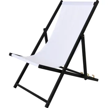 Zahradní lehátko Rojaplast Bahama POLYESTER lehátko dřevěné mořené černě - BÍLÉ