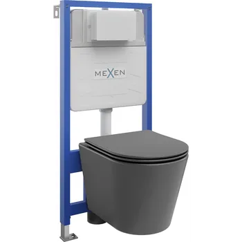 Klozet Mexen sada WC pod omítku s rámem Fenix Slim s WC mísou Rico a pomalu klesající deskou, tmavě šedá mat - 61030724071 Podomítkové WC sady