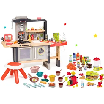 Dětská kuchyňka Set restaurace s elektronickou kuchyňkou Chef Corner Restaurant Smoby a vaflovač s mixérem, potravinami a nádobím