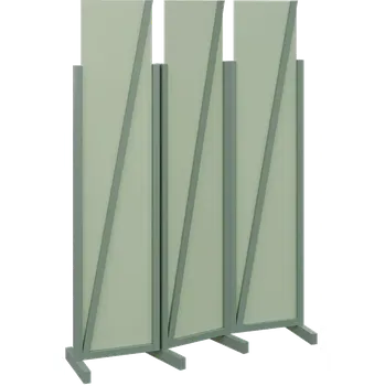 Paraván ATMOSFERE LINE 219, dřevěný 3-dílný paraván, mobilní, výška 1900 mm, rám industrial green, výplň pistáciově zelená