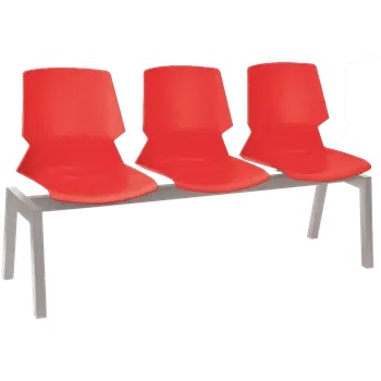 PRETTY PLUS 3, plastová lavice do čekárny, 3-sedák, červená, kostra stříbrná