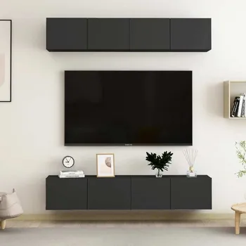 Obývací stěna vidaXL TV skříňky 4 ks 80 x 30 x 30 cm dřevotříska [3079270] Barva: Černá