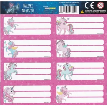 Set školních potřeb SAMOLEPKY - JMENOVKY NA SEŠITY JEDNOROŽEC UNICORN
