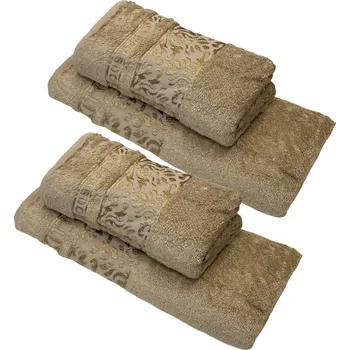 Sada ručníků a osušek Sada 4 kusů světle hnědé bambusové osušky 70x140cm a ručníků 50x90cm TiaHome