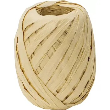 Stuha Stuha papírová RAFFIA krémová 7mm x 30m (Stuha papírová, EKO recyklovaný papír, velké MEGA klubko)