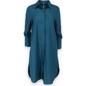 Dámské šaty Košilové šaty over size s kapsami B9356 barva: zelená-petrolejová, velikost: S/M