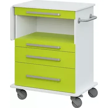 DEXTER 09 vozík asistenční, korpus a desky bílá / zásuvky, police jarní zeleň