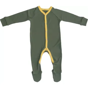 Dětské merino dupačky s ťapičkami Khaki + žlutá 62/68