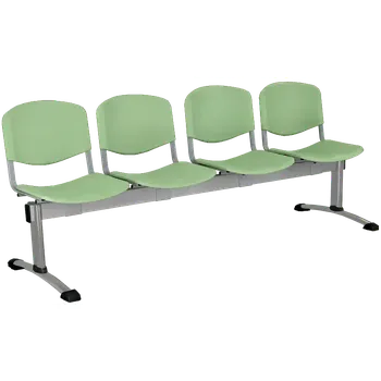 CLA - 4, plastová lavice do čekárny, 4-sedák, zelinkavá, kostra stříbrná