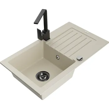MEXEN/S - Pablo granitový dřez 1-miska s odkapávačem včetně baterie Rita, béžový 6510-69-670300-70