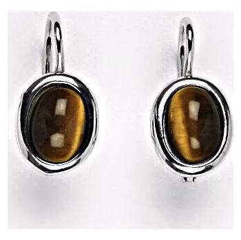 Náušnice Stříbrné náušnice přírodní tygří oko - NK1355 (Stříbrné náušnice s tygřím okem 8 x 6 mm)