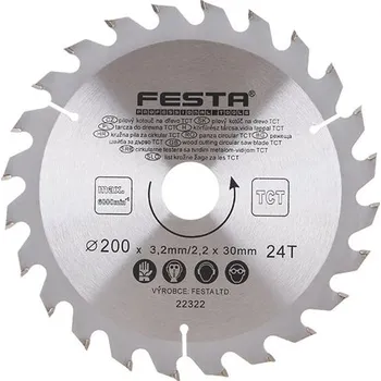 Pilový kotouč 200/3.2/30mm 24T pilový s SK plátky FESTA kotouč 22322