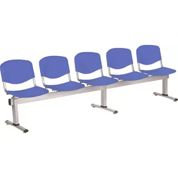 VINCENZA - 5, plastová lavice do čekárny, 5-sedák, světle modrá, kostra stříbrná
