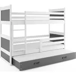 BMS GROUP Dětská patrová postel Rico - 3 osoby, 80x190 s výsuvnou přistýlkou s matrací – Bílá, Grafit, Grafit