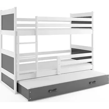 BMS GROUP Dětská patrová postel Rico - 3 osoby, 80x190 s výsuvnou přistýlkou s matrací – Bílá, Grafit, Grafit