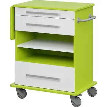 DEXTER 07 vozík asistenční, korpus a desky jarní zeleň / zásuvky, police bílá