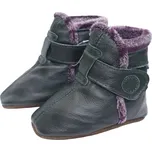 CAROZOO Kožené capáčky zimní s fialovým kožíškem 0-6 měsíců Šedá 18,5