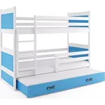 BMS GROUP Dětská patrová postel Rico - 3 osoby, 80x190 s výsuvnou přistýlkou s matrací – Bílá, Modrá, Modrá
