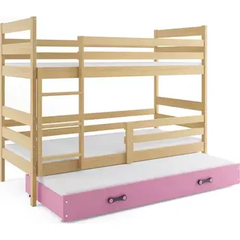 BMS GROUP Dětská patrová postel Eryk - 3 osoby, 90x200 s výsuvnou přistýlkou – Borovice, Růžová