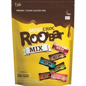 Čokoládová tyčinka Bio Roo'bar mini čokoládovo kokosovo ovocné tyčinky v čokoládě mix 18 ks 180 g