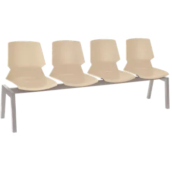 PRETTY PLUS 4, plastová lavice do čekárny, 4-sedák, světlá káva, kostra stříbrná