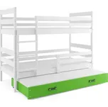 BMS GROUP Dětská patrová postel Eryk - 3 osoby, 90x200 s výsuvnou přistýlkou – Bílá, Zelená