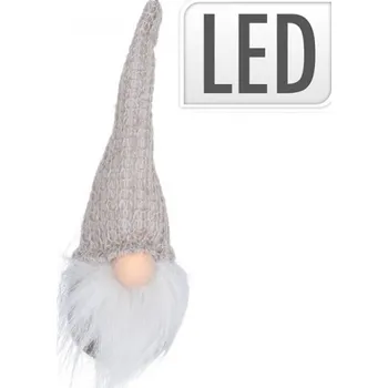 Vánoční dekorace Závěsný vánoční skřítek s LED diodami - světle šedý 19 cm