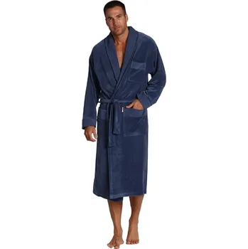 Pánské oblečení Dlouhý pánský župan De Lafense Velur 712 tmavě modrá M