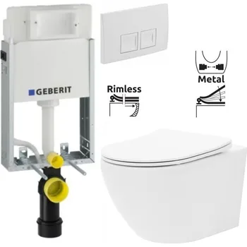Klozet GEBERIT KOMBIFIXBasic vč. bílého tlačítka DELTA 50 + WC REA Carlo Flat Mini Rimless + SEDÁTKO 110.100.00.1 50BI CF1