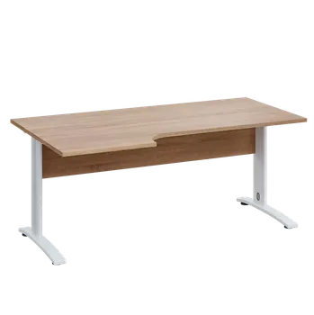 Psací stůl LKR 28 - 186 stůl kancelářský, rohový, levý, kovová podnož bílá, deska 25 mm, široký 1800 mm, dub bardolino