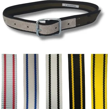 Řemen krční podšitý kůží, 90 cm, bílý s modrými pruhy