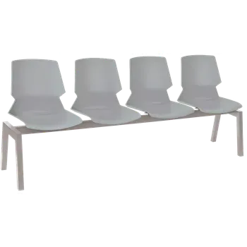 PRETTY PLUS 4, plastová lavice do čekárny, 4-sedák, světle šedá, kostra stříbrná
