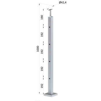 Zábradlí KOVIAN, s.r.o. Nerezový sloup, vrchní kotvení, 4 děrový koncový, vrch pevný, (40x40 mm), broušená nerez K320 / AISI304