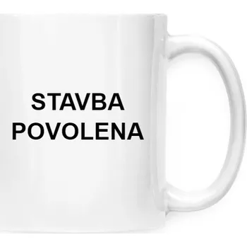 Hrnek malý bílý s potiskem STAVBA POVOLENA