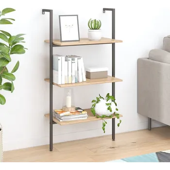 Knihovna vidaXL 3patrová opěrná police a černá 64 x 35 x 120,5 cm [336381] Barva: světle hnědá