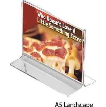 Plexi stojánek na stůl oboustranný typu T - velikost A5 na šířku