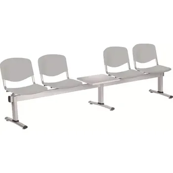 VINCENZA - 5 S, plastová lavice do čekárny, 4-sedák, stolek, šedá, kostra stříbrná