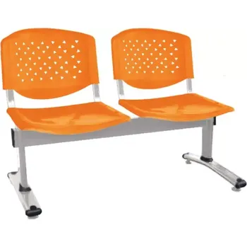 FLORIDA - 2, plastová lavice do čekárny, 2-sedák, oranžová, kostra stříbrná