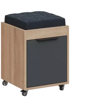 Zásuvkový kontejner AERO 51 kontejner pojízdný s černým polštářkem, 1-zásuvkový, zámek, antracit/dub bardolino