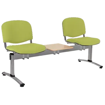 CL - 23 + D, čalouněná lavice do čekárny, 2-sedák, stolek, koženka AN - 079 citrónově zelená, kostra stříbrná