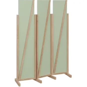 Paraván ATMOSFERE LINE 219, dřevěný 3-dílný paraván, mobilní, výška 1900 mm, rám dub bardolino, výplň šedo-zelinkavá